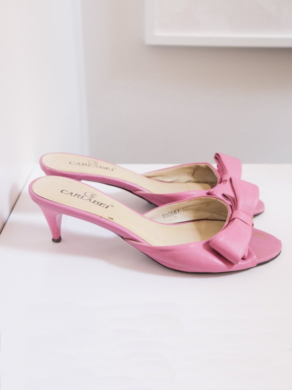 Medium Pink Faux Leather Bowknot Kitten Heels, Simple Solid, Spring Summer - Picture 4 of 13